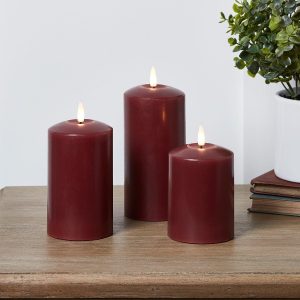 LED Candles | TruGlow® Burgundy LED Pillar Candle Trio Indoor LED Candles