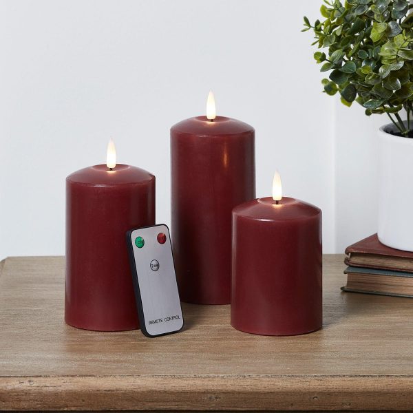 LED Candles | TruGlow® Burgundy LED Pillar Candle Trio Indoor LED Candles