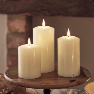 LED Candles | TruGlow® Ivory Rechargeable LED Pillar Candle Trio Indoor LED Candles