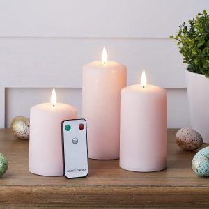 LED Candles | TruGlow® Pastel Pink LED Pillar Candle Trio with Remote Control Battery Operated Lights Battery Operated Lights