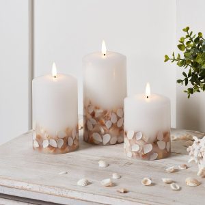 LED Candles | TruGlow® Shell LED Pillar Candle Trio with Remote Control Battery Operated Lights Battery Operated Lights