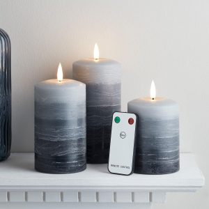 LED Candles | TruGlow® Stacked Grey LED Pillar Candle Trio with Remote Control Battery Operated Lights Battery Operated Lights