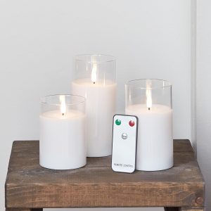 LED Candles | TruGlow® White LED Glass Candle Trio with Remote Control Battery Operated Lights Battery Operated Lights