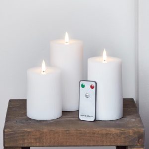 LED Candles | TruGlow® White Ribbed LED Pillar Candle Trio with Remote Control Battery Operated Lights Battery Operated Lights