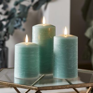 LED Candles | TruGlow®Eucalyptus Green LED Pillar Candle Trio Battery Operated Lights Battery Operated Lights