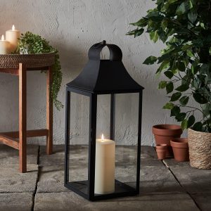 Outdoor Battery Lights | 59cm Albury Black Garden Lantern with TruGlow® Candle Garden Lights Garden Lights