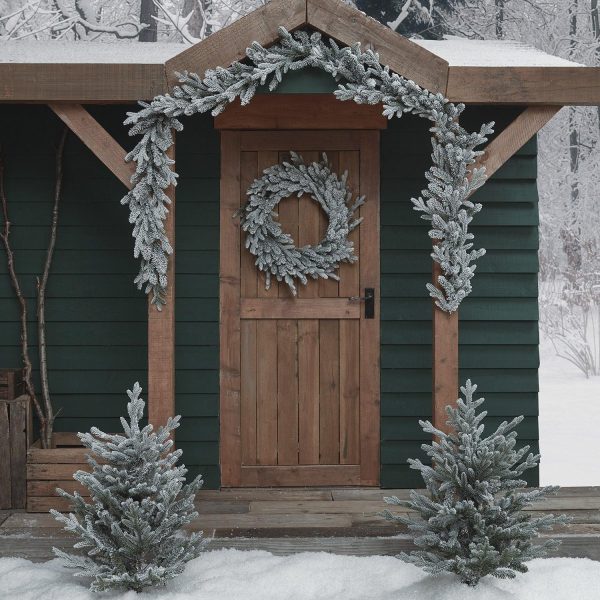 Outdoor Battery Lights | Pre Lit Outdoor Snowy Christmas Wreath, Garland and Trees Lights Outdoor Battery Lights