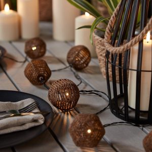 Outdoor Fairy Lights | 10 Rattan Sphere Solar Fairy Lights Garden Lights Garden Lights