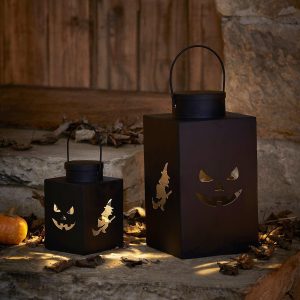 Outdoor Lanterns | 2 Black Metal Outdoor Halloween Lanterns Lights Outdoor Lanterns