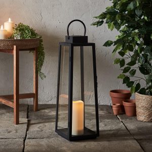 Outdoor Lanterns | Eliza Large Trapeze Black Solar Lantern Garden Lights Garden Lights