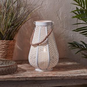 Outdoor Lanterns | Pollensa White Garden Lantern with TruGlow® Candle Lights Outdoor Lanterns