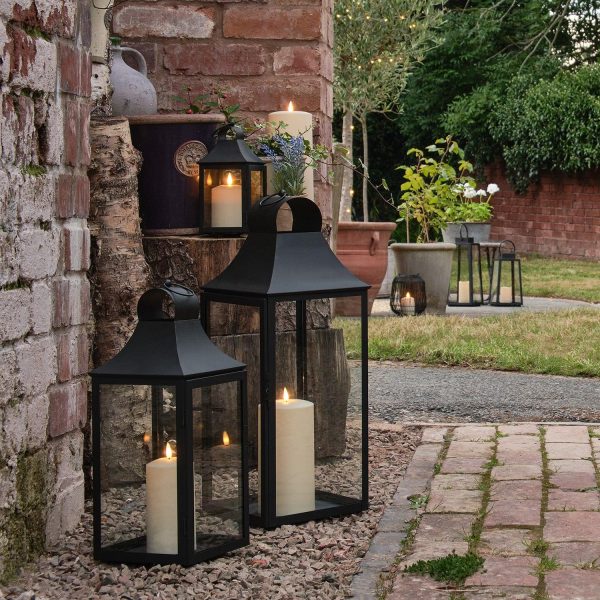 Outdoor Lanterns | Set of 3 Albury Black Garden Lanterns with TruGlow® Candles Garden Lights Garden Lights