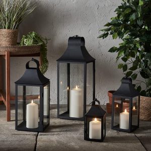 Outdoor Lanterns | Set of 4 Albury Black Garden Lanterns with TruGlow® Candles Garden Lights Garden Lights