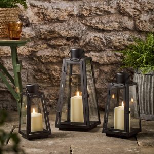 Outdoor Lanterns | Trapeze Solar Lantern Trio with TruGlow® LED Candles Garden Lights Garden Lights