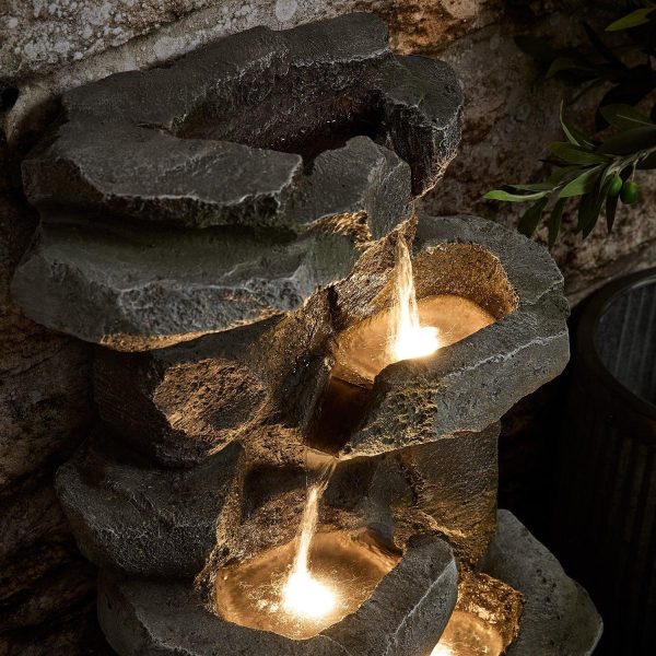 Outdoor Plug In Lights | 88cm Ingleton Rock Waterfall Fountain Garden Lights Garden Lights