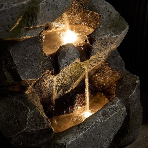 Outdoor Plug In Lights | 88cm Ingleton Rock Waterfall Fountain Garden Lights Garden Lights