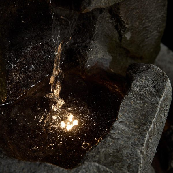 Outdoor Plug In Lights | 88cm Ingleton Rock Waterfall Fountain Garden Lights Garden Lights