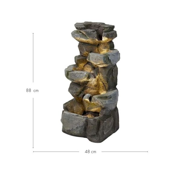 Outdoor Plug In Lights | 88cm Ingleton Rock Waterfall Fountain Garden Lights Garden Lights