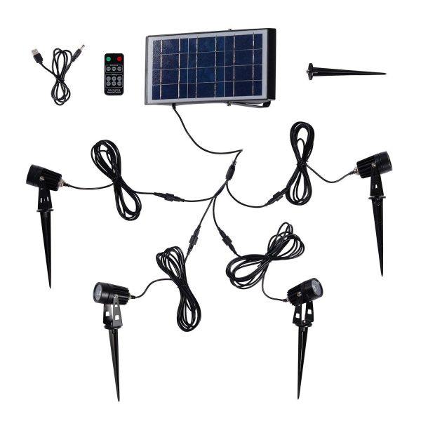 Outdoor Spotlights | Set of 4 LED Premium IP65 Solar USB Spotlights Garden Lights Garden Lights