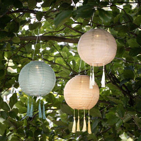 Patio Lights | 3 Pastel Lucena Tassel Hanging Solar Lanterns Lights Outdoor Lanterns