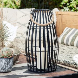 Patio Lights | Canberra Large Slatted Outdoor Lantern with TruGlow® Candle Garden Lights Garden Lights