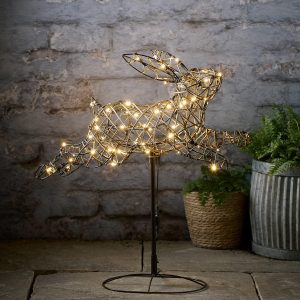 Patio Lights | Rattan Light Up Leaping Bunny Garden Lights Garden Lights