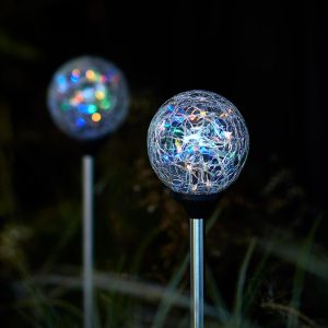 Solar Lights | 2 Crackle Glass Multi coloured Solar Stake Lights Garden Lights Garden Lights