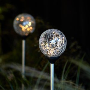 Solar Lights | 2 Crackle Glass Warm White Solar Stake Lights Garden Lights Garden Lights