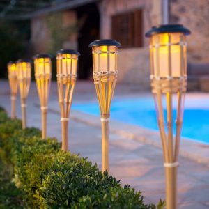 Solar Lights | Set of 4 Large Solar Bamboo Tiki Garden Torches Garden Lights Garden Lights