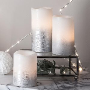 Battery Operated Lights | 3 Metallic Silver Ombre Wax LED Pillar Candles Battery Operated Lights Battery Operated Lights