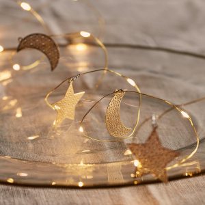 Battery Operated Lights | Gold Moon and Star Filigree Micro Fairy Lights Battery Operated Lights Battery Operated Lights