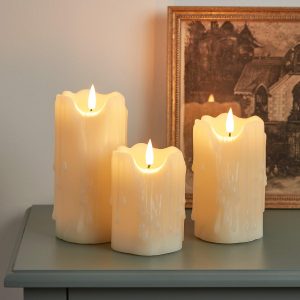 Battery Operated Lights | TruGlow® Heavy Dripping Wax LED Pillar Candle Trio Battery Operated Lights Battery Operated Lights