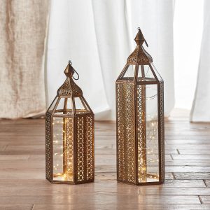 Indoor Lanterns | Asilah Artisan Moroccan Lantern Duo with Micro Lights Indoor Indoor Lanterns